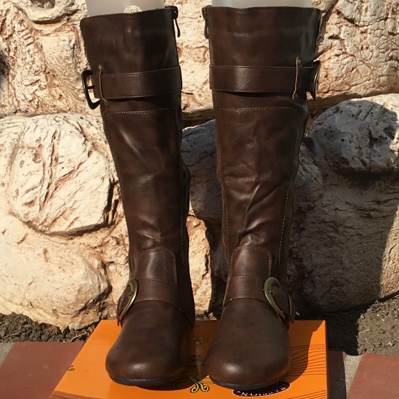 Flats Midi Cal Boots Buckles Faux Leather Various - Picture 3 of 9